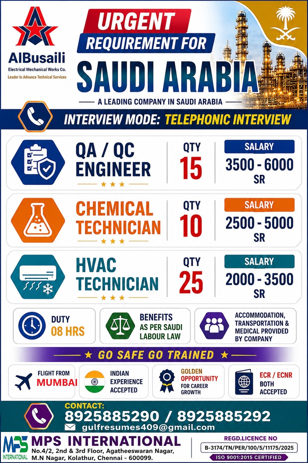 ALBUSAiLI Electrical Mechanical Works Co. Leader in Advance Technical Services INTERVIEW MODE: TELEPHONIC INTERVIEW