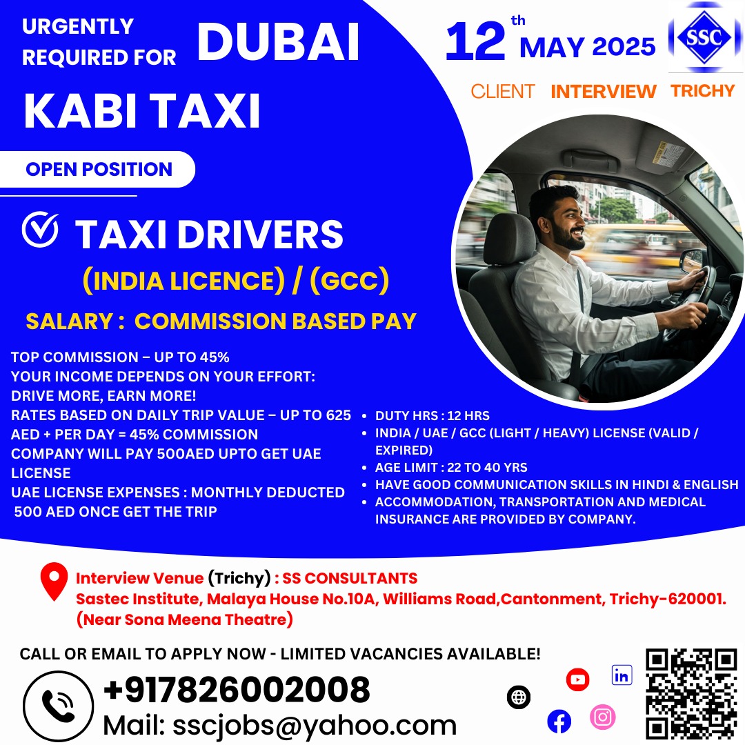 Urgent Hiring: Taxi Drivers for Dubai (India/GCC License) – High Earnings!