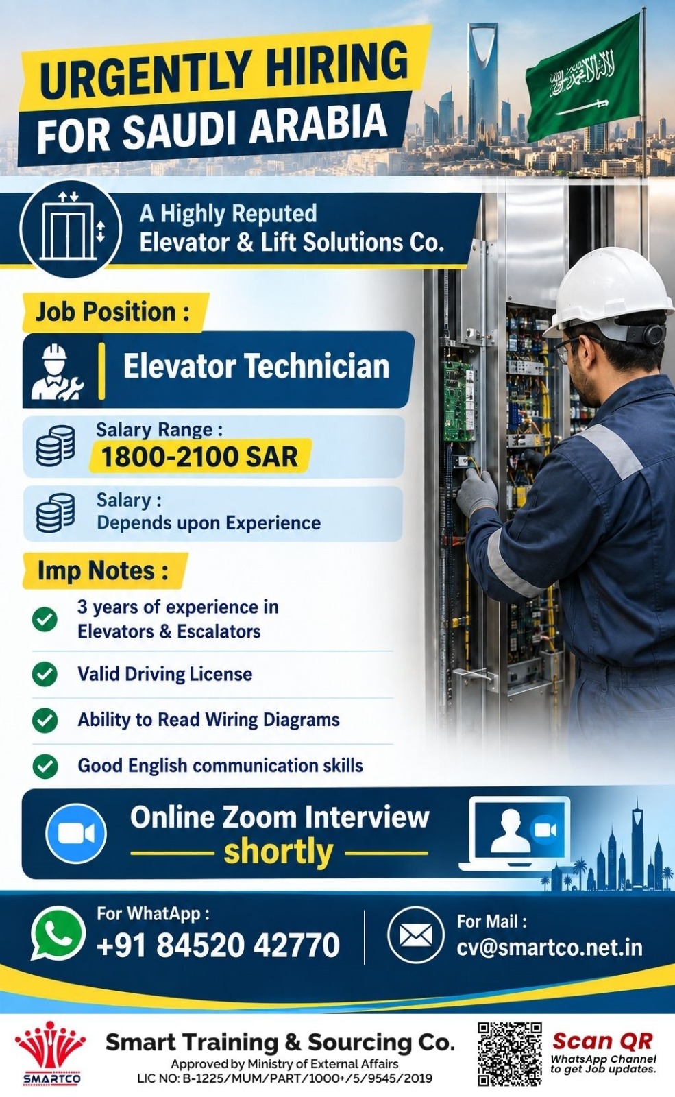 URGENTLY HIRING FOR SAUDI ARABIA