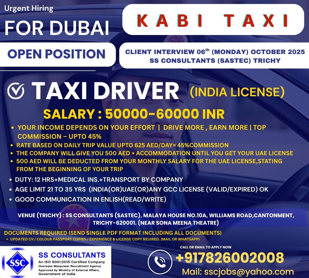 Urgent Hiring: Taxi Driver for Dubai with Free Accommodation & Visa