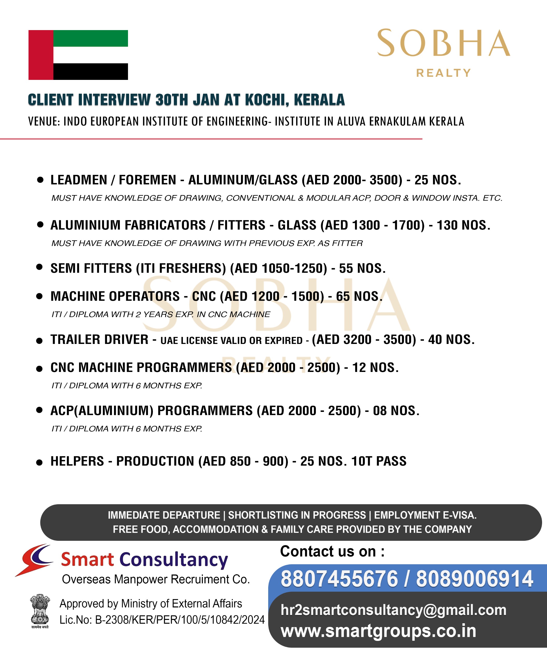 WE ARE HIRING FOR SOBHA REALTY, DIRECT CLIENT INTERVIEW ON 30TH JAN AT KOCHI, KERALA
