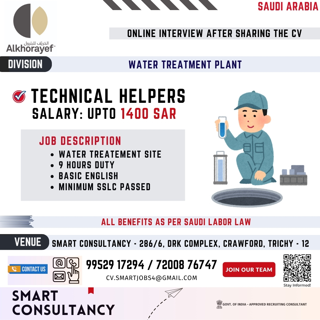 WANTED FOR A LEADING WATER TREATMENT PLANT COMPANY - SAUDI / ONLINE CLIENT INTERVIEW