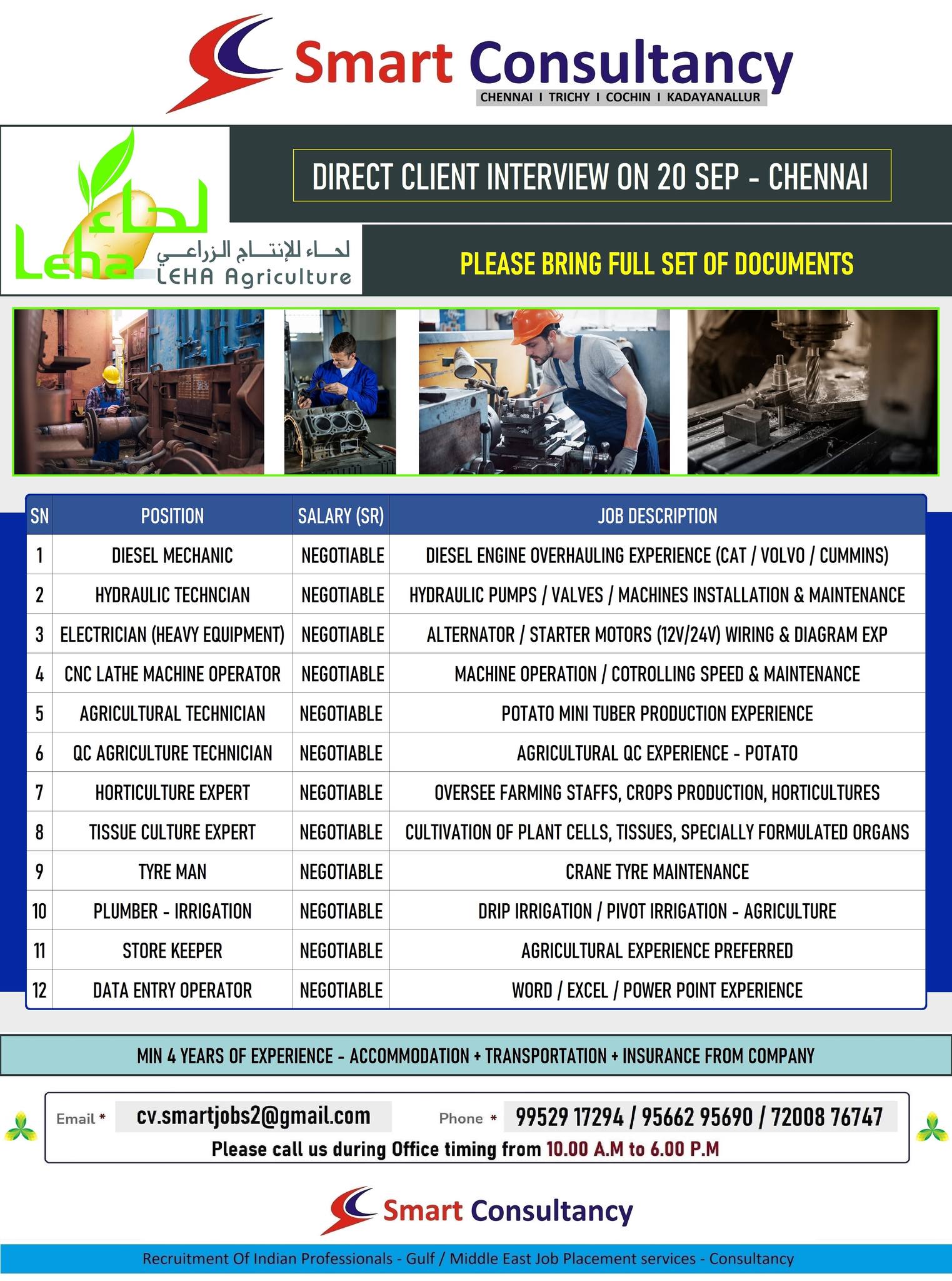 LEHA AGRICULTURE (SAUDI) - DIRECT CLIENT INTERVIEW ON 20 SEPTEMBER - CHENNAI