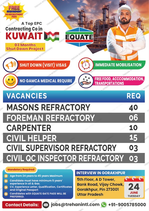 🚨 Immediate Hiring – KUWAIT Shutdown Project 🇰🇼