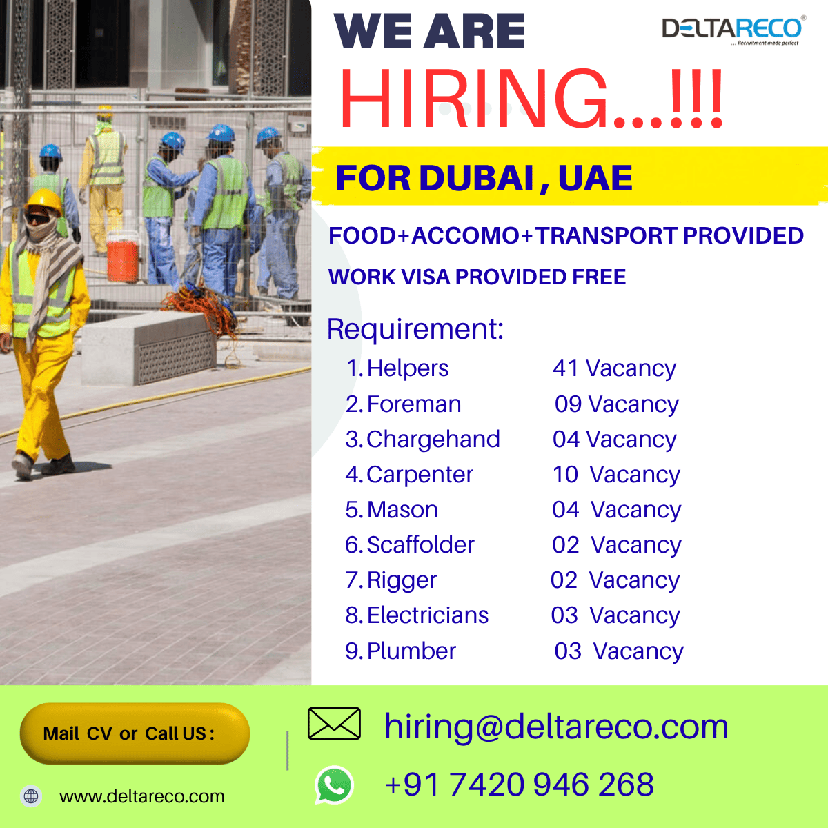 Hiring  For Dubai , UAE With Good Benefits