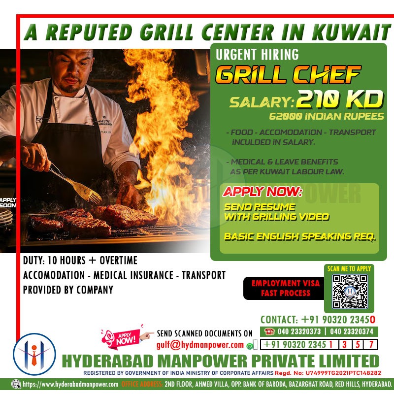 Urgent Hiring for A Reputed Grill Center in Kuwait