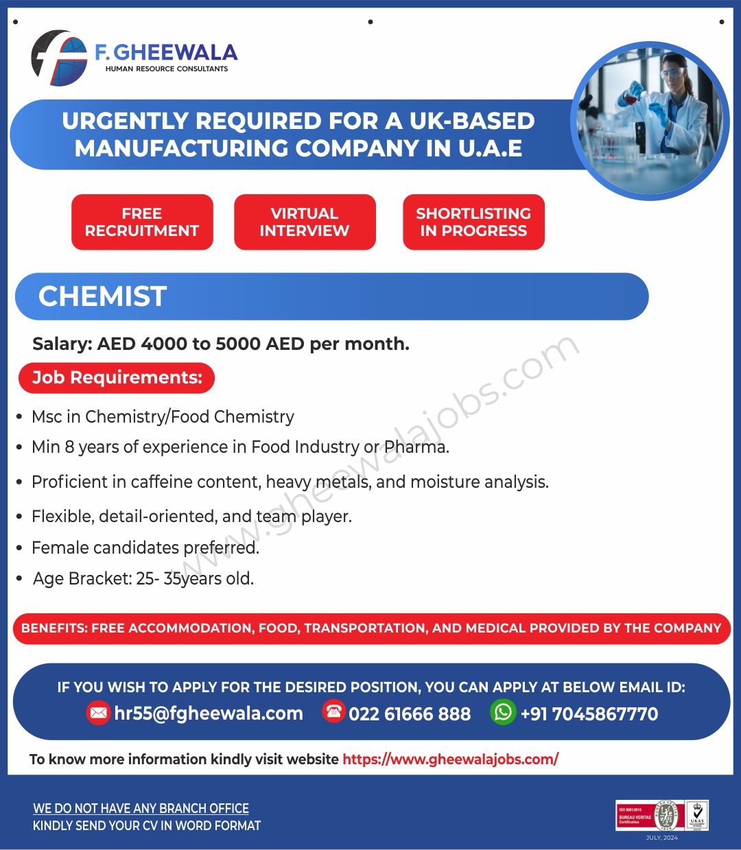 URGENTLY REQUIRED FOR A UK-BASED MANUFACTURING COMPANY IN U.A.E 🇦🇪
