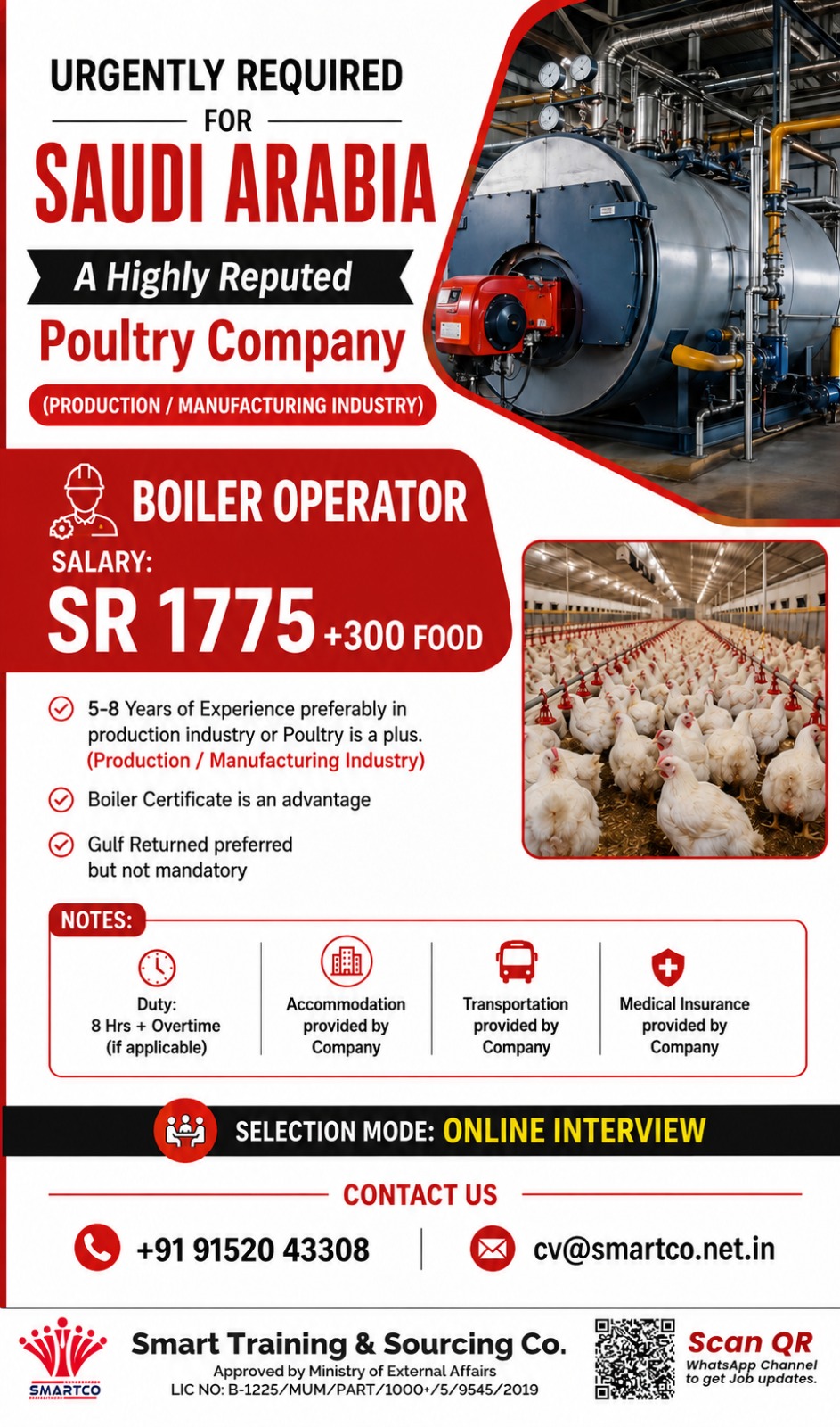 URGENTLY REQUIRED FOR SAUDI ARABIA A Highly Reputed Poultry Company (PRODUCTION / MANUFACTURING INDUSTRY)