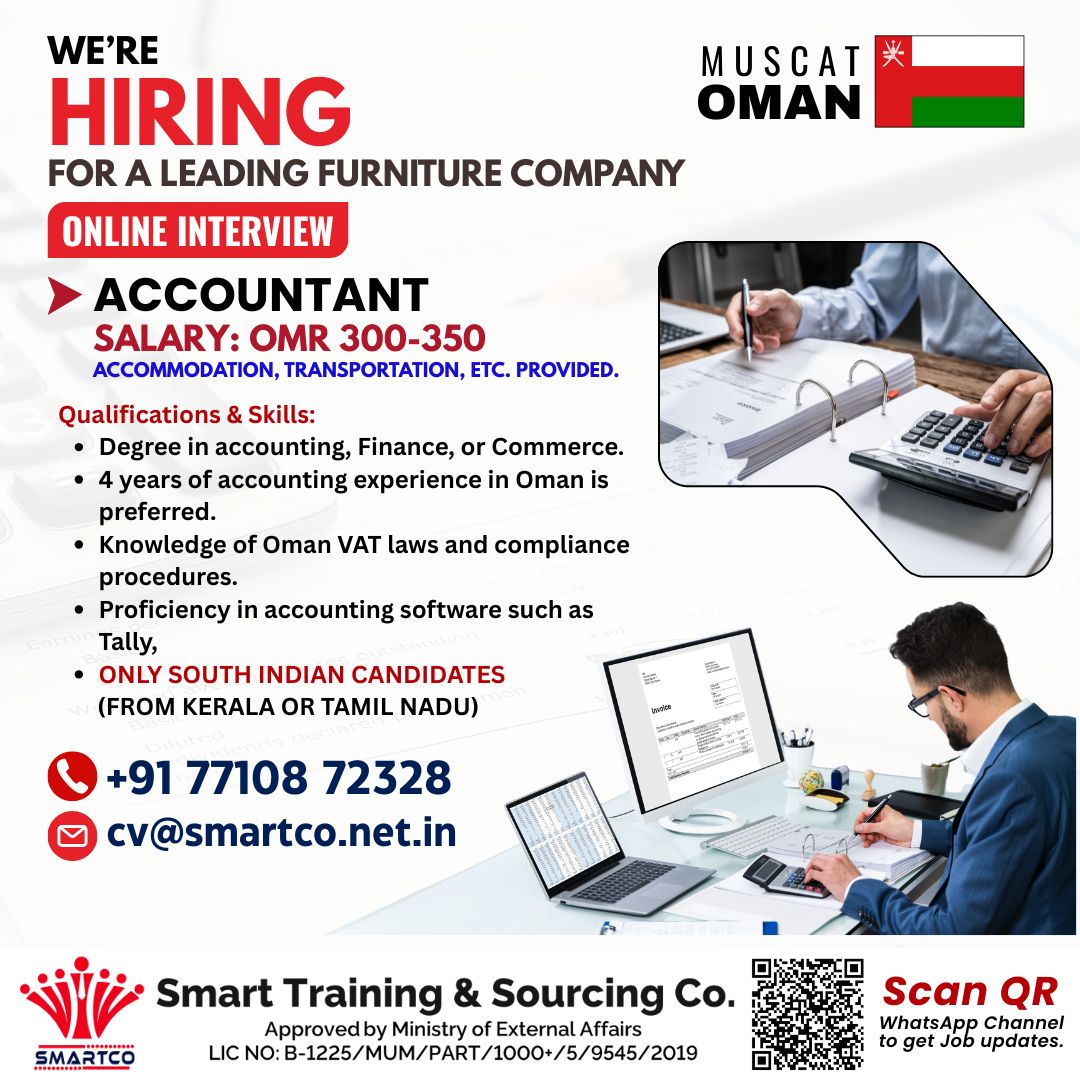 URGENTLY REQUIRED FOR OMAN  FOR A LEADING FURNITURE COMPANY