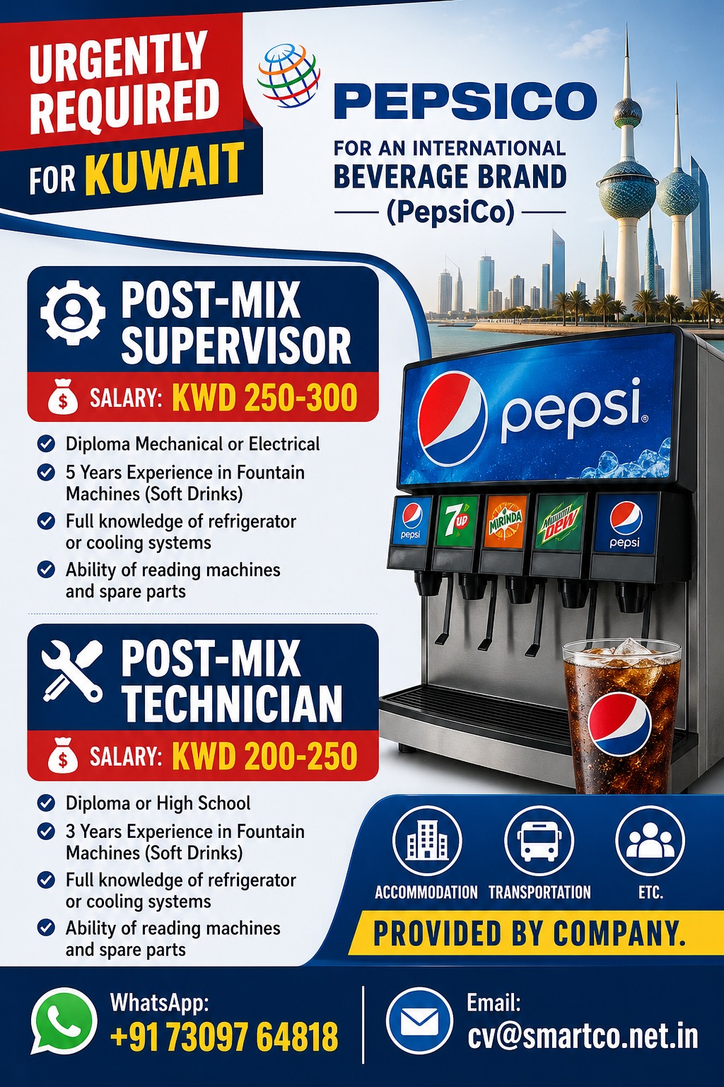 URGENTLY REQUIRED FOR KUWAIT PEPSICO FOR AN INTERNATIONAL
