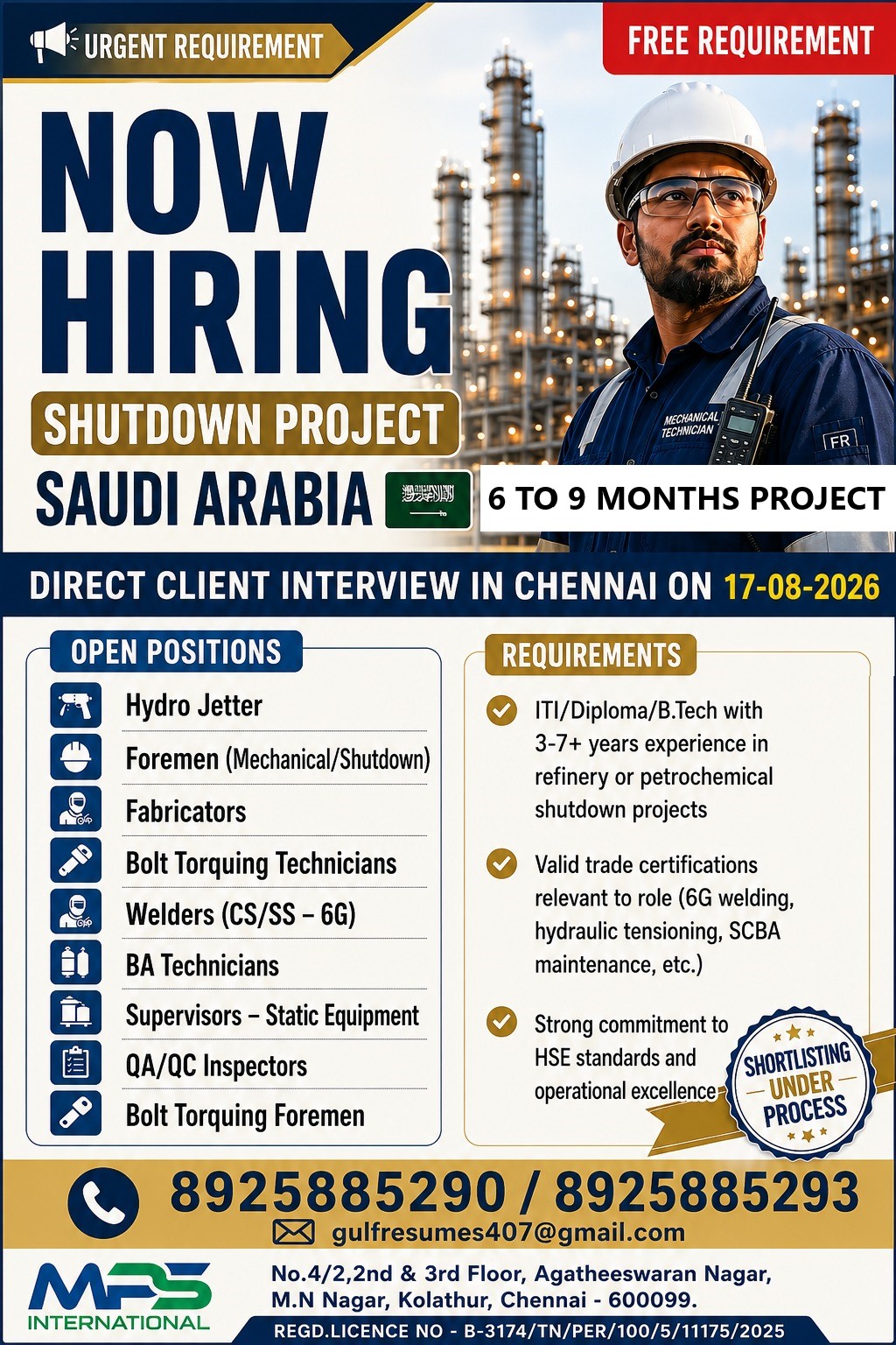 DIRECT CLIENT INTERVIEW IN CHENNAI ON 17-08-2026