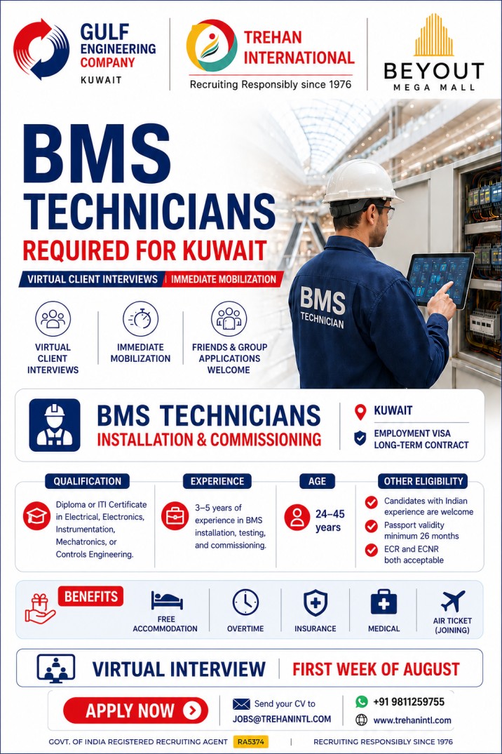 BMS TECHNICIANS REQUIRED FOR KUWAIT