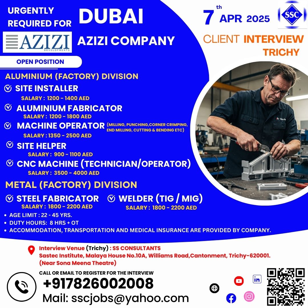 Urgently Hiring for Dubai Jobs – Aluminium & Metal Fabricators, CNC Operators – Apply Now!