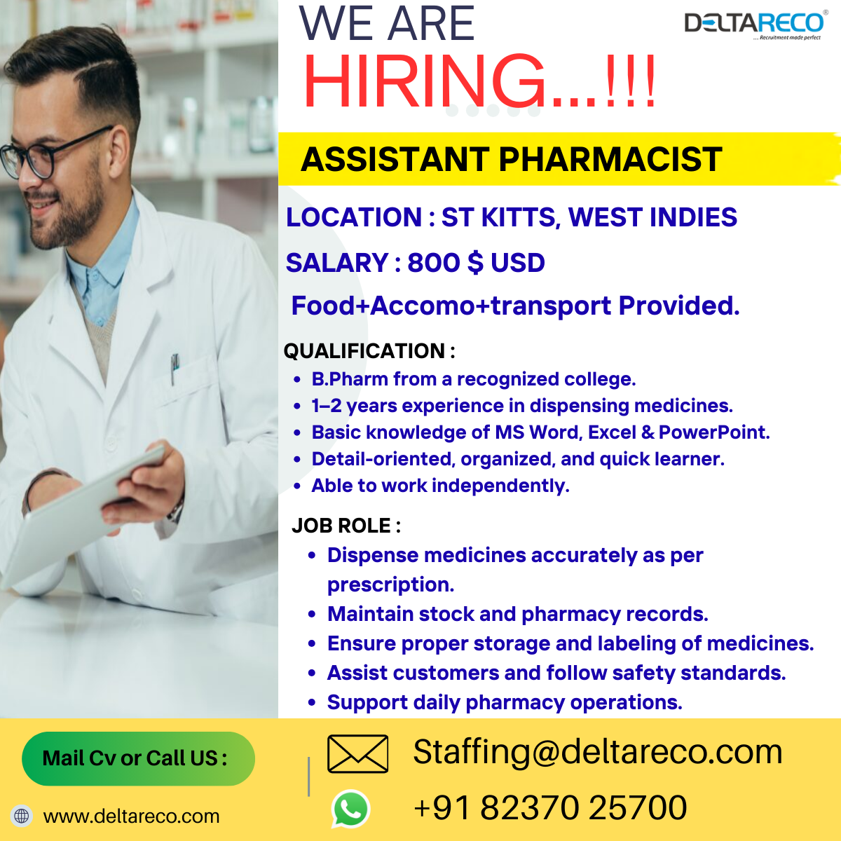 Hiring Assistant Pharmacist for a Medical Store West Indies