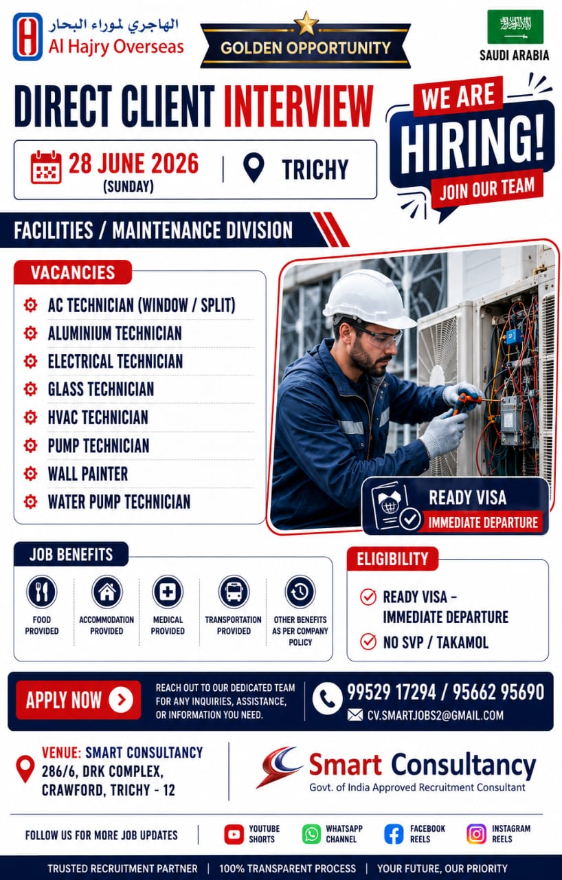 🔥 Saudi Arabia Jobs 2026 | Direct Client Interview in Trichy 🔥