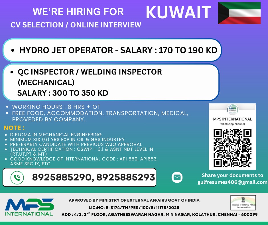 WE ARE HIRING FOR KUWAIT CV SELECTION ONLINE INTERVIEW