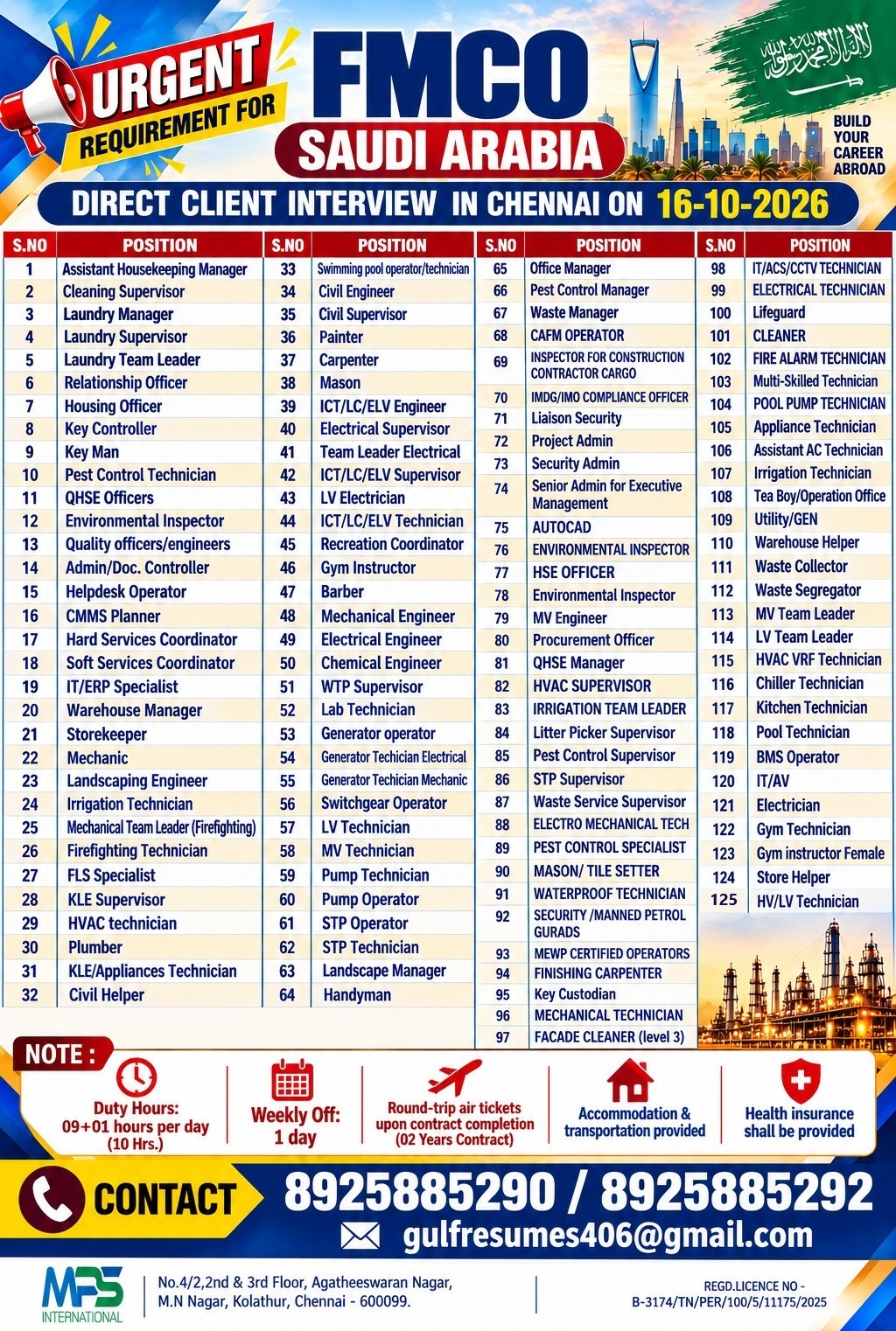 Direct client interview in Chennai on 16-10-2026