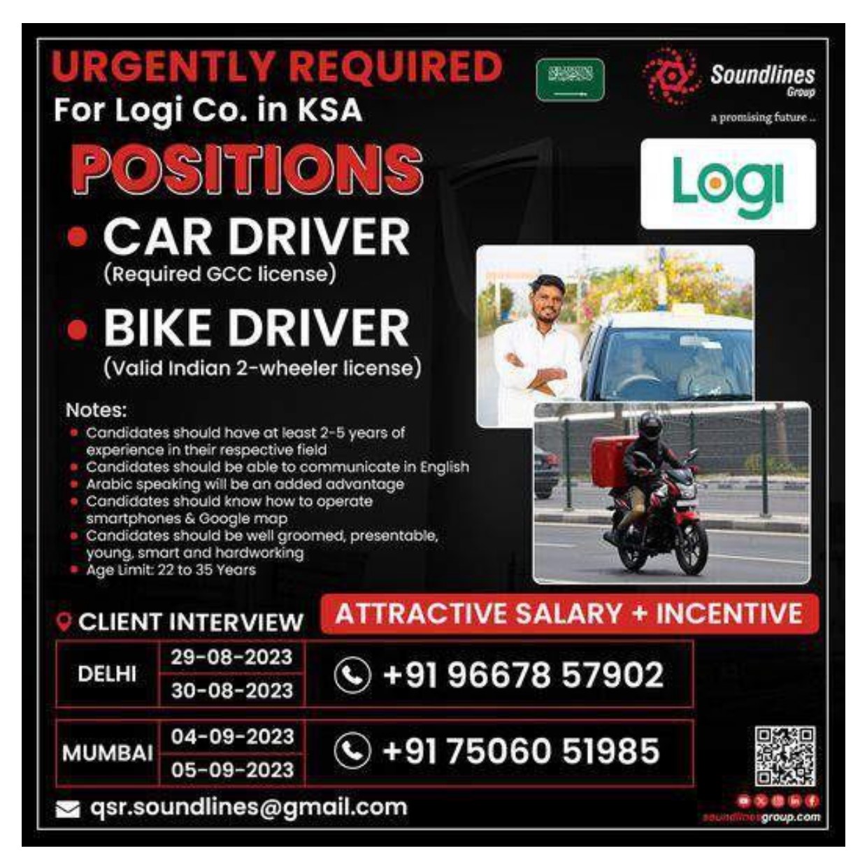 Car & Bike Driver for KSA