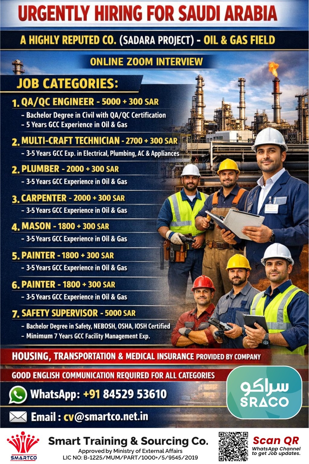 URGENTLY HIRING FOR SAUDI ARABIA A HIGHLY REPUTED CO. (SADARA PROJECT) - OIL & GAS FIELD