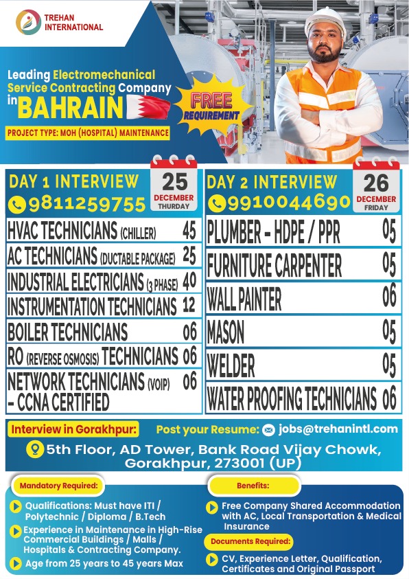 FREE RECRUITMENT | BAHRAIN | Project: MOH (Hospital Maintenance)