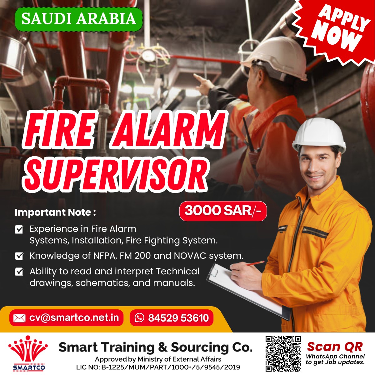 SAUDI ARABIA APPLY NOW FIRE ALARM SUPERVISOR