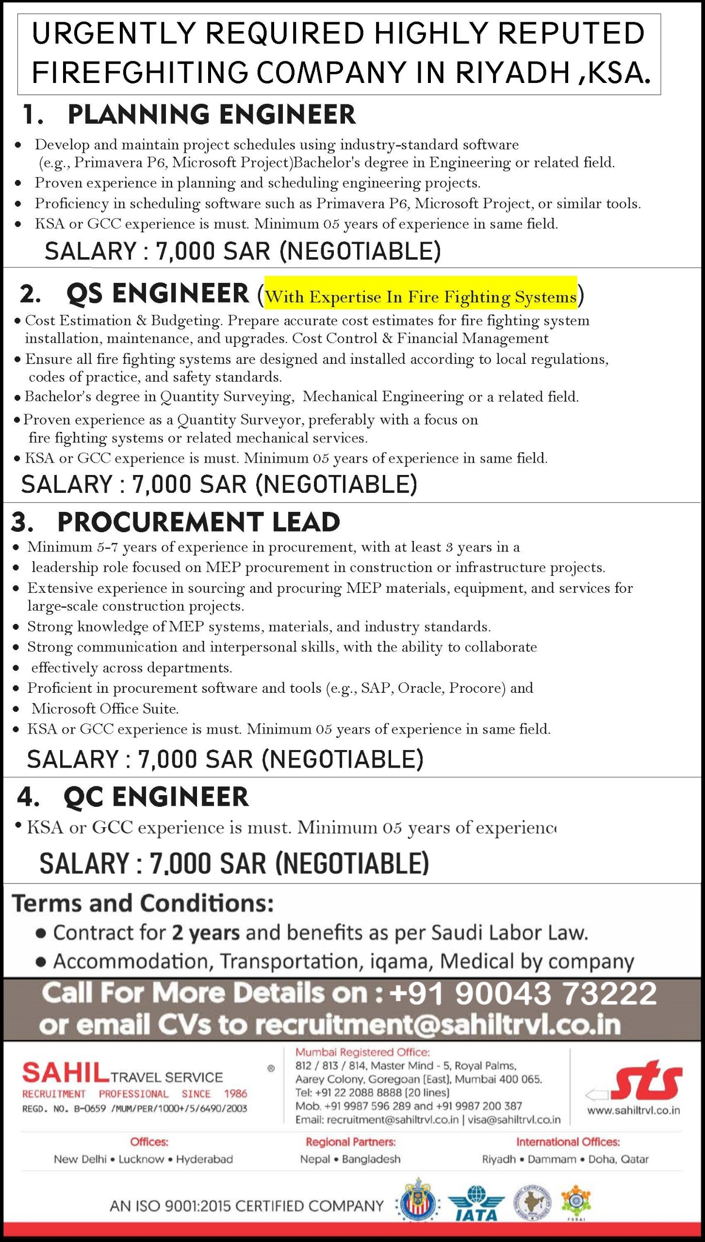 URGENT REQUIREMENT FOR SAUDI ARABIA 
