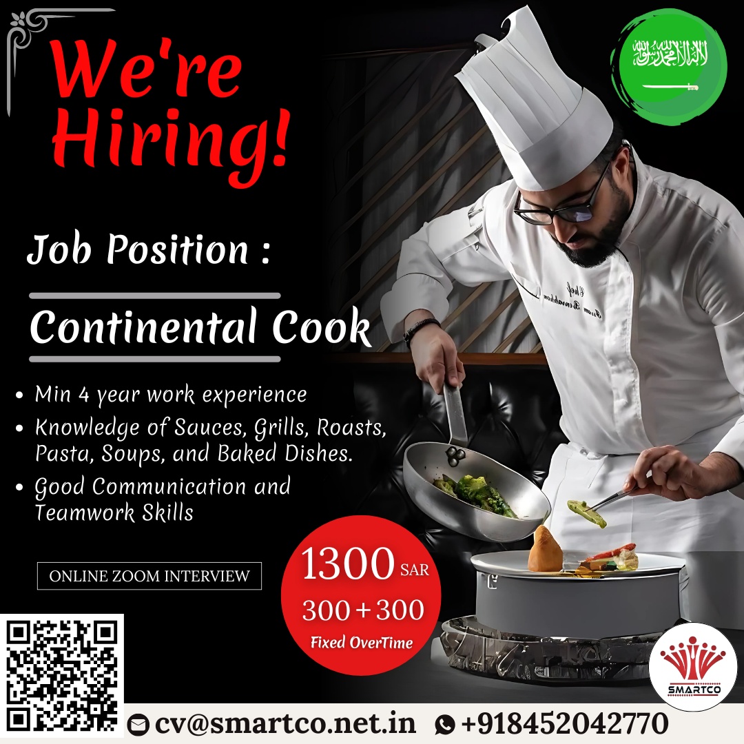 We’re Hiring!  Job Position : Continental Cook