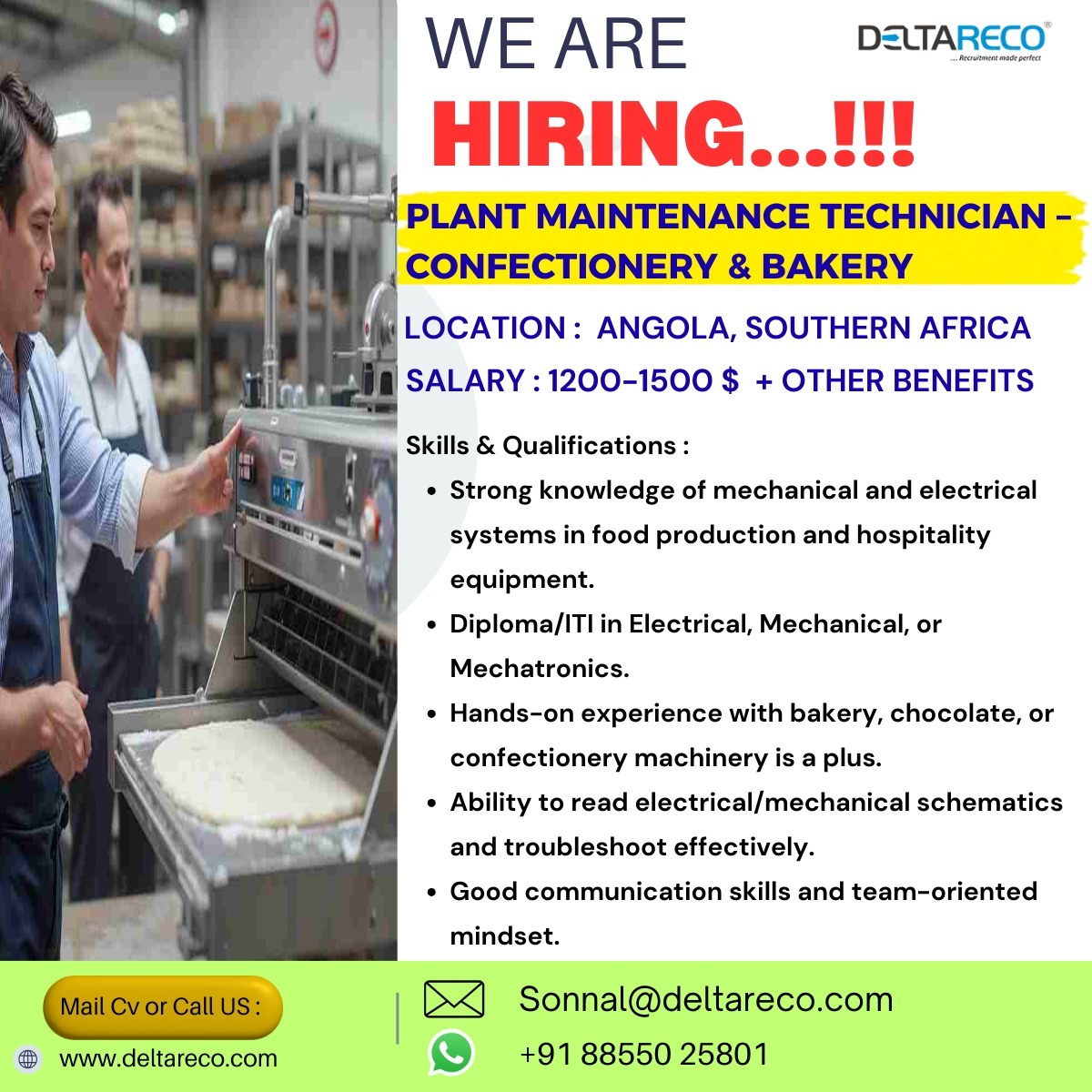 Hiring  Mechanical technician for a Food Factory in Angola africa