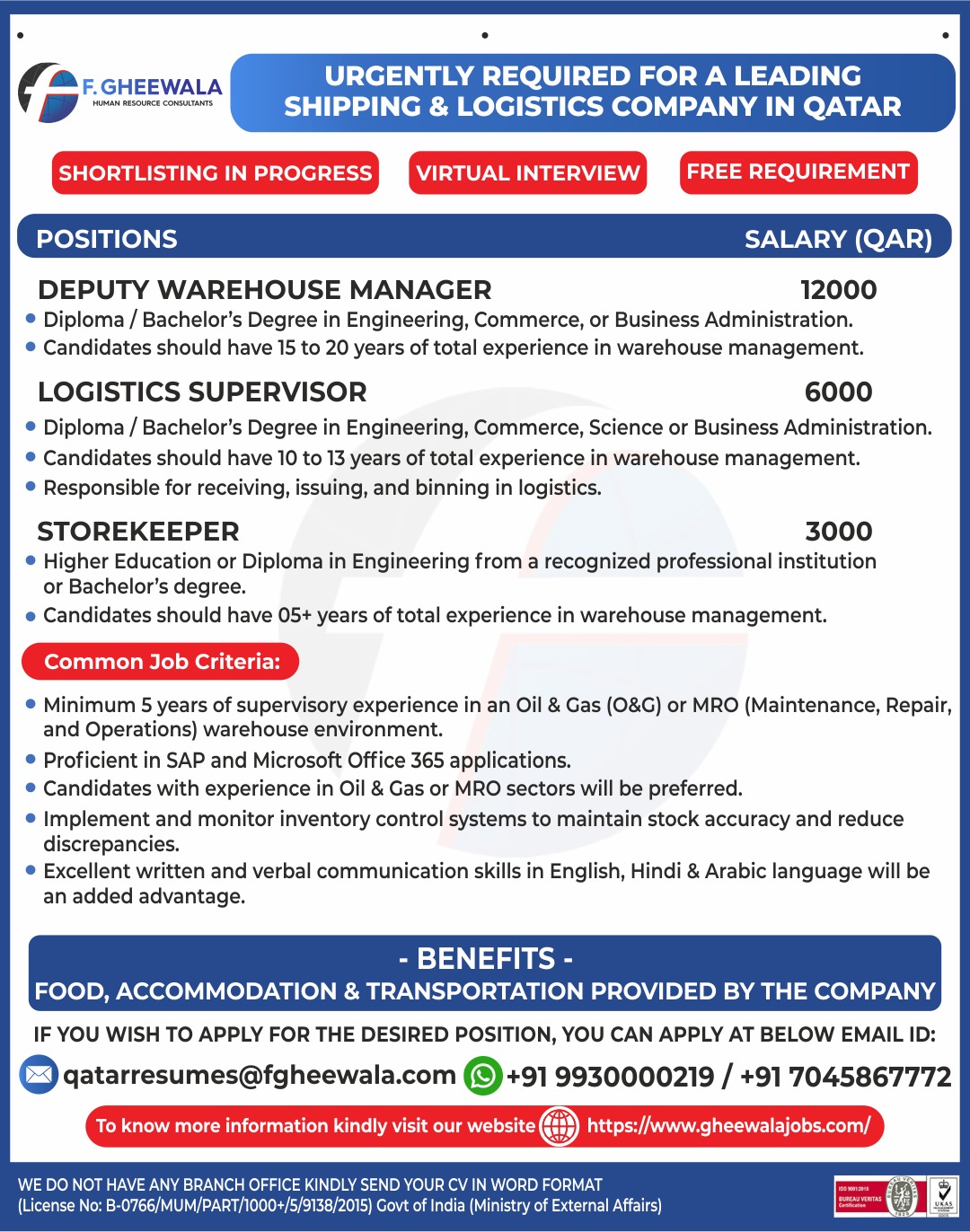 urgent requirement