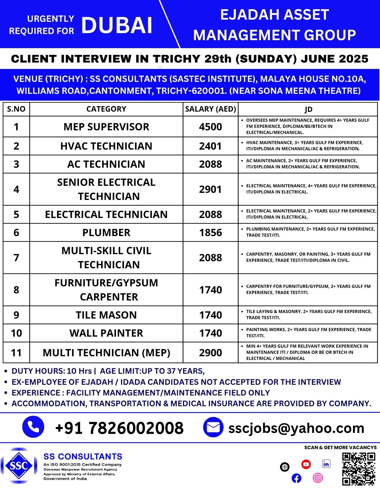 UAE Recruitment Drive – MEP, Electrical, Carpentry & Plumbing Jobs – Apply Today!