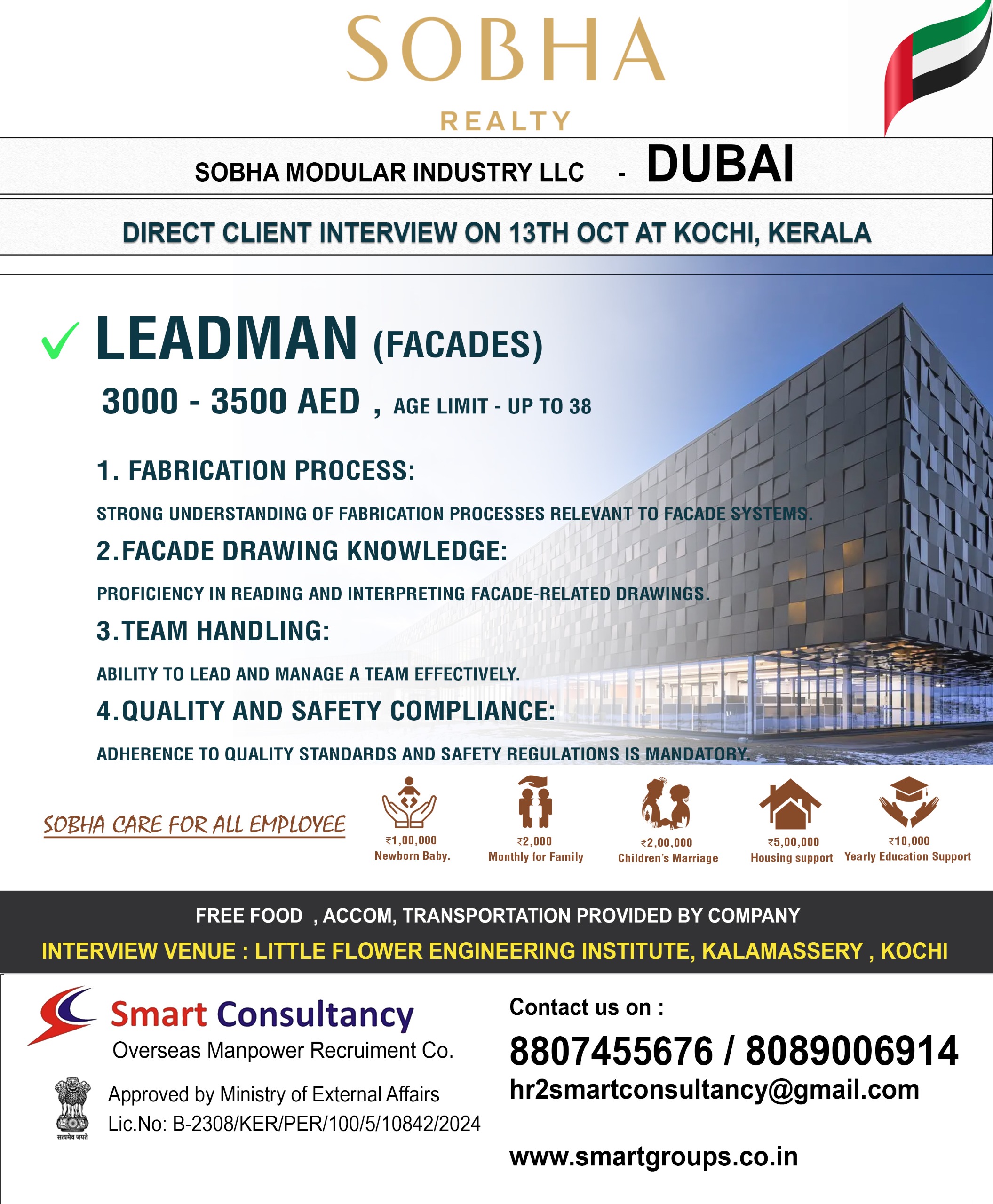 WE HIRING FOR SOBHA REALTY -DUBAI ,DIRECT CLIENT INTERVIEW ON 13TH OCTOBER AT COCHIN,KERALA