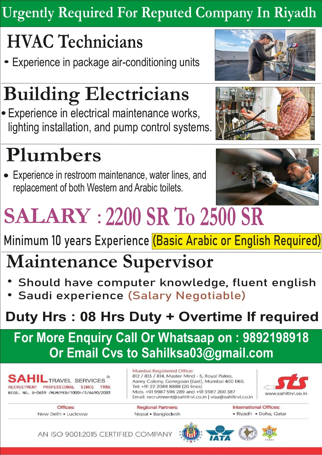 URGENTLY REQUIRED FOR REPUTED COMPANY IN RIYADH 