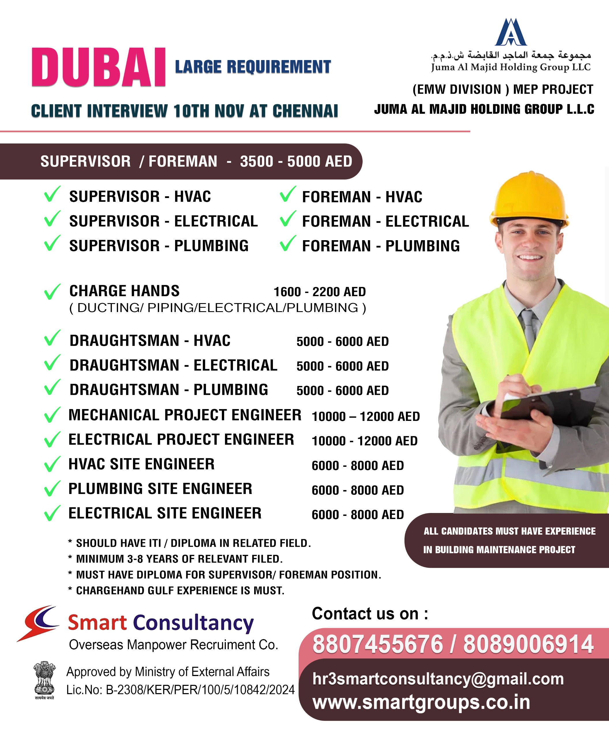 WE ARE HIRING FOR JUMA AL MAJID HOLDING GROUP L.L.C - DUBAI - DIRECT CLIENT INTERVIEW ON 10TH NOV AT CHENNAI ,TAMIL NADU