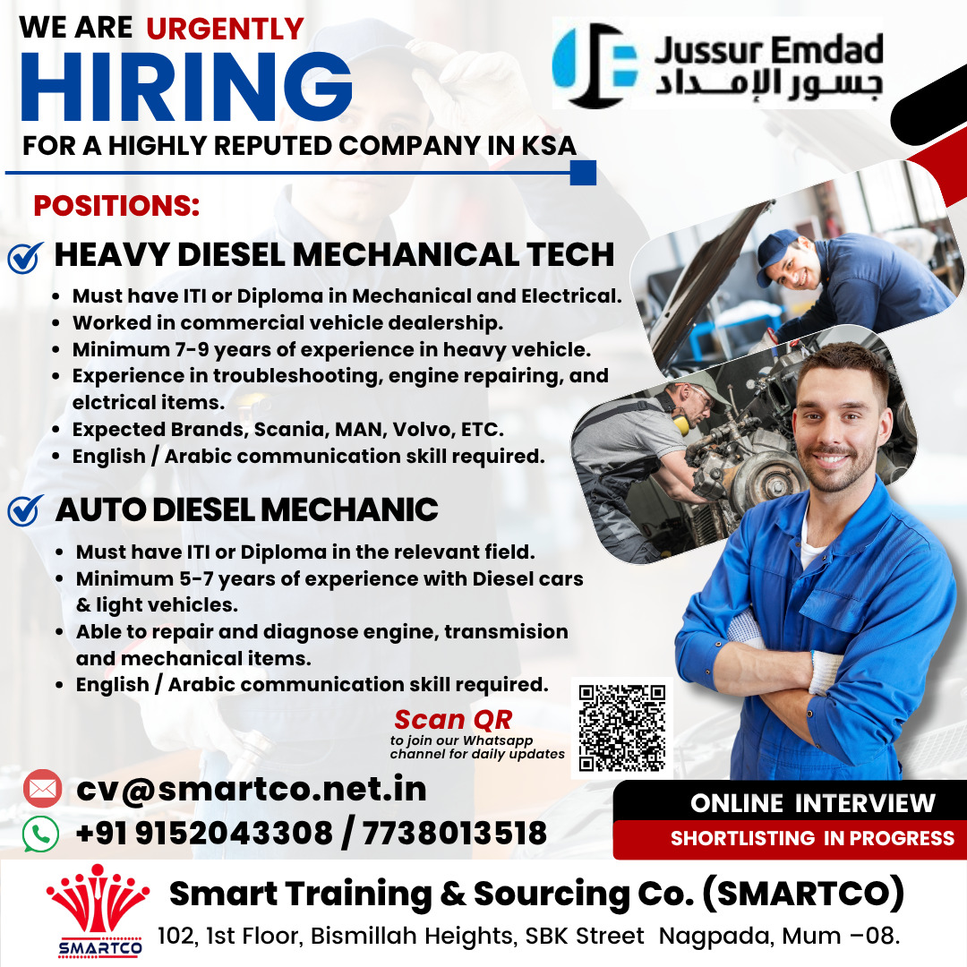 WE ARE URGENTLY HIRING FOR A HIGHLY REPUTED COMPANY IN KSA