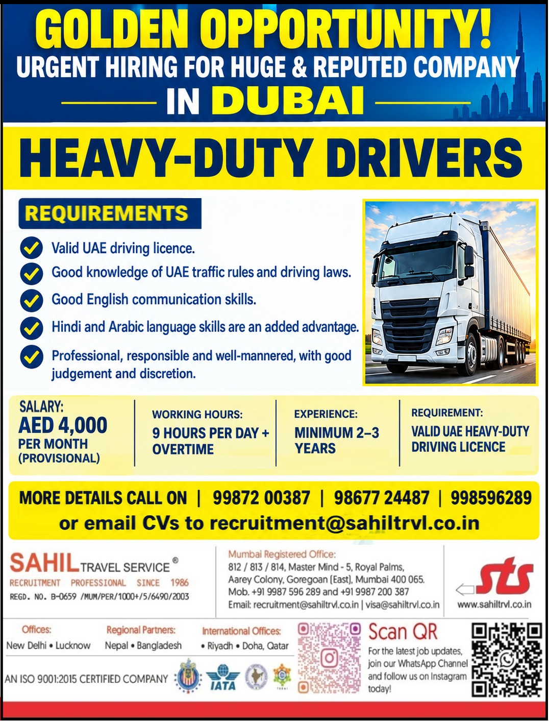 URGENTLY REQUIREMENT FOR REPUTED COMPANY IN DUBAI