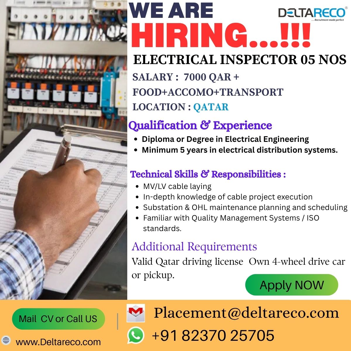 Electrical Inspector for Qatar 5 vacancy
