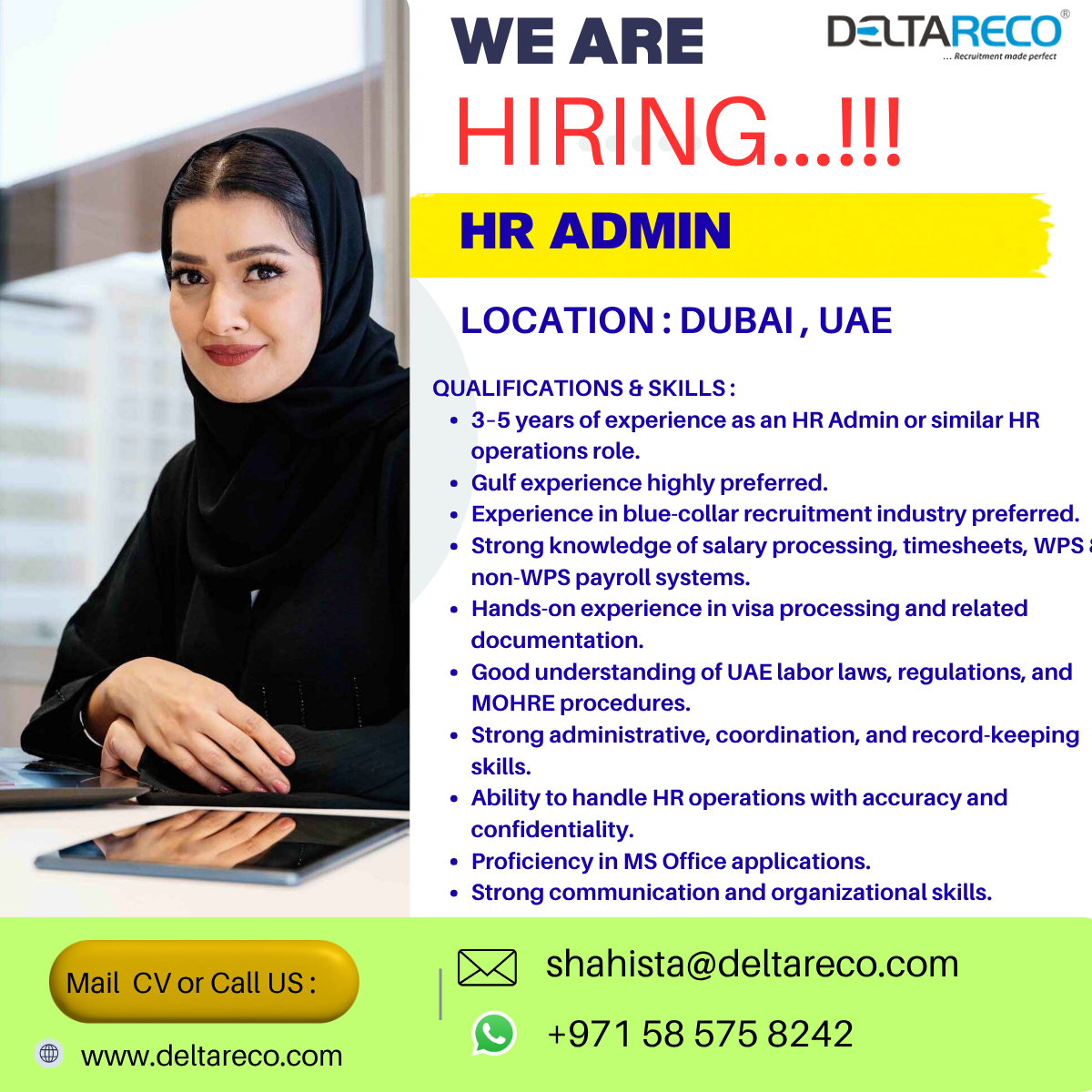 Hiring Junior HR For Doha Qatar