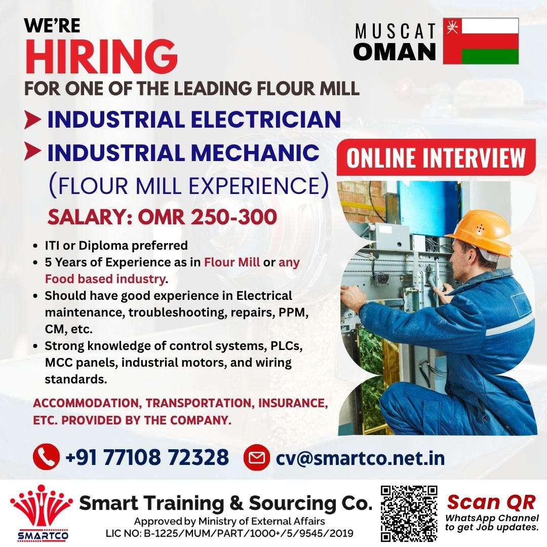 URGENTLY REQUIRED FOR MUSCAT, OMAN FOR ONE OF THE LEADING FLOUR MILL