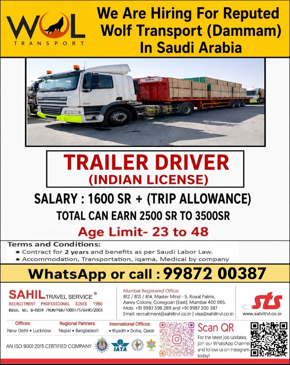 Hiring for Saudi– Required for Huge and Highly Reputed Transport company in Dammam, Saudi Arabia