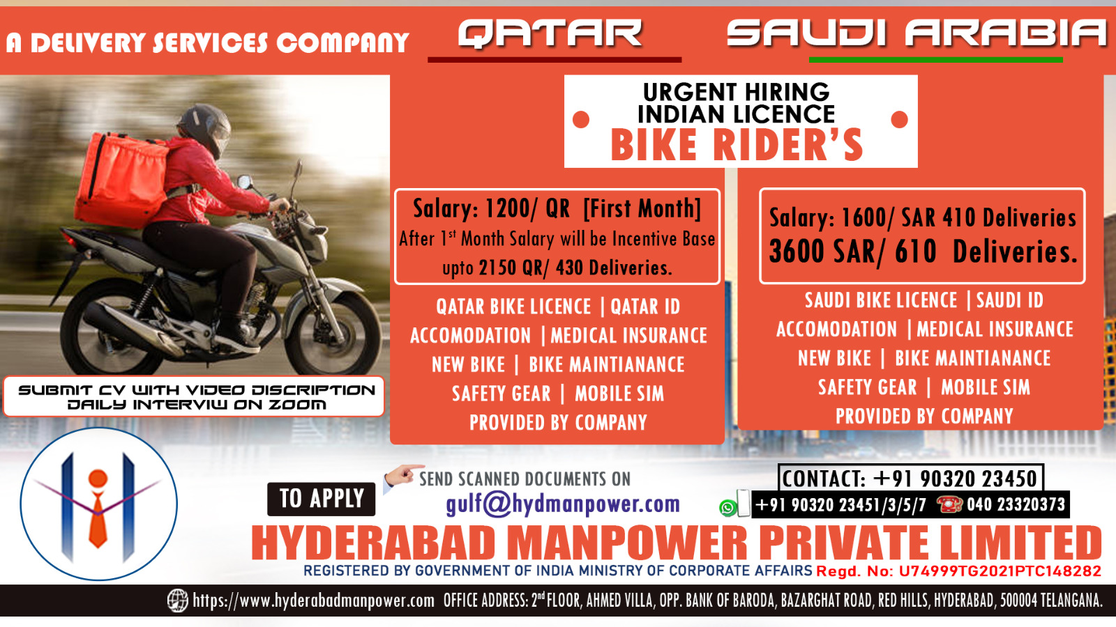 Urgent Hiring for A Delivering Service Company of Qatar