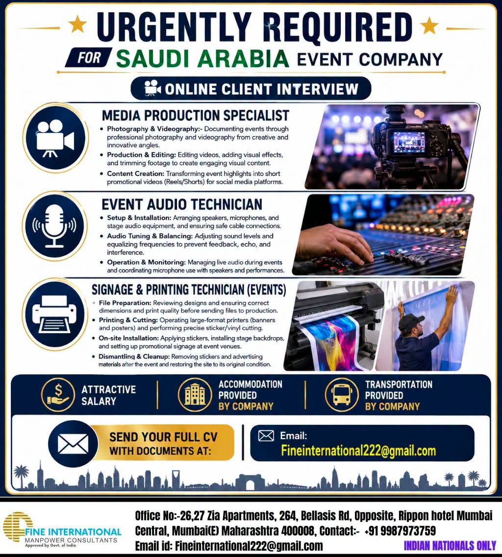 URGENTLY REQUIRED FOR SAUDI ARABIA EVENT COMPANY 📍 ONLINE CLIENT INTERVIEW