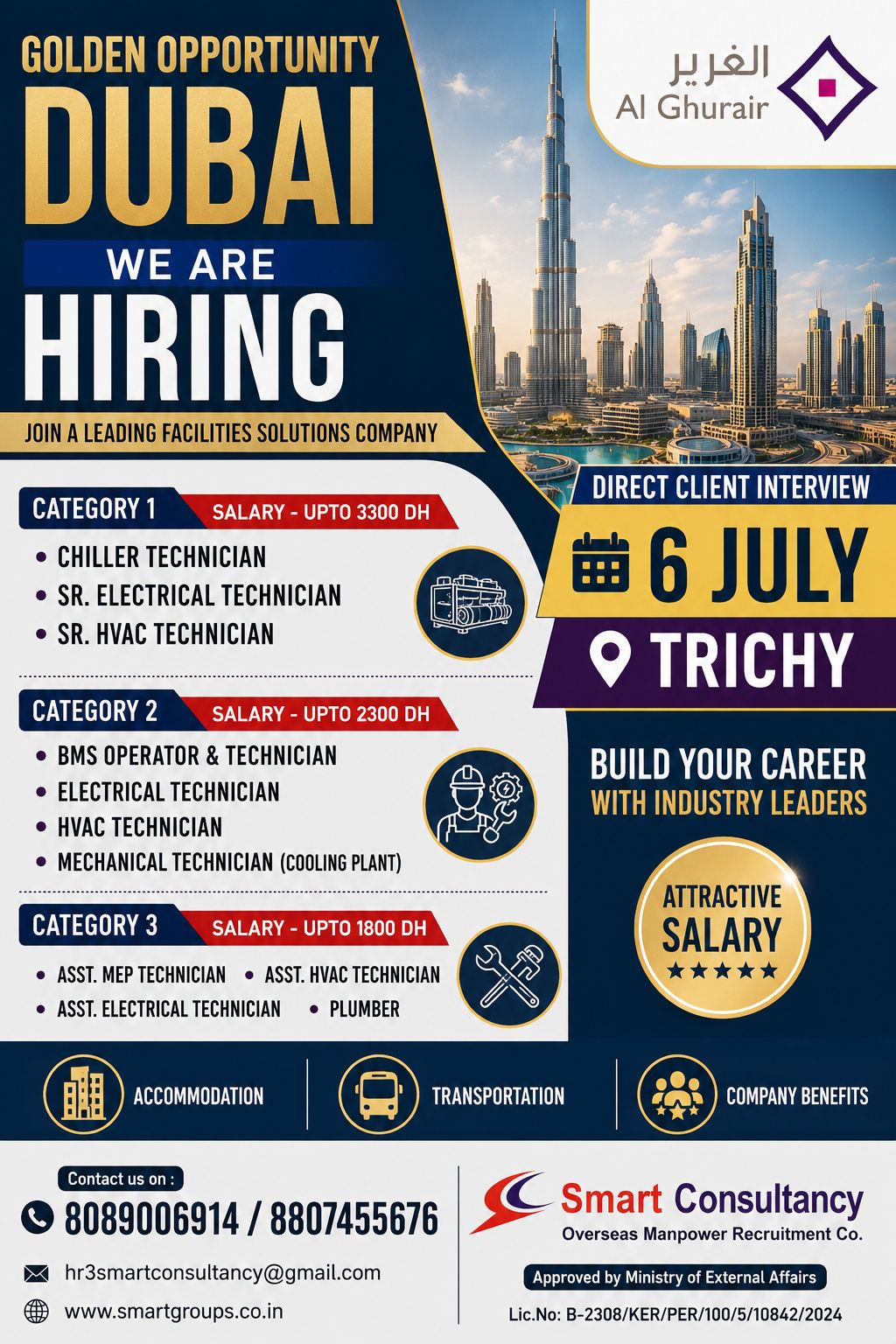 WE ARE HIRING FOR AL -GHURAIR - DUBAI, DIRECT CLIENT INTERVIEW ON 6TH JULY AT TRICHY