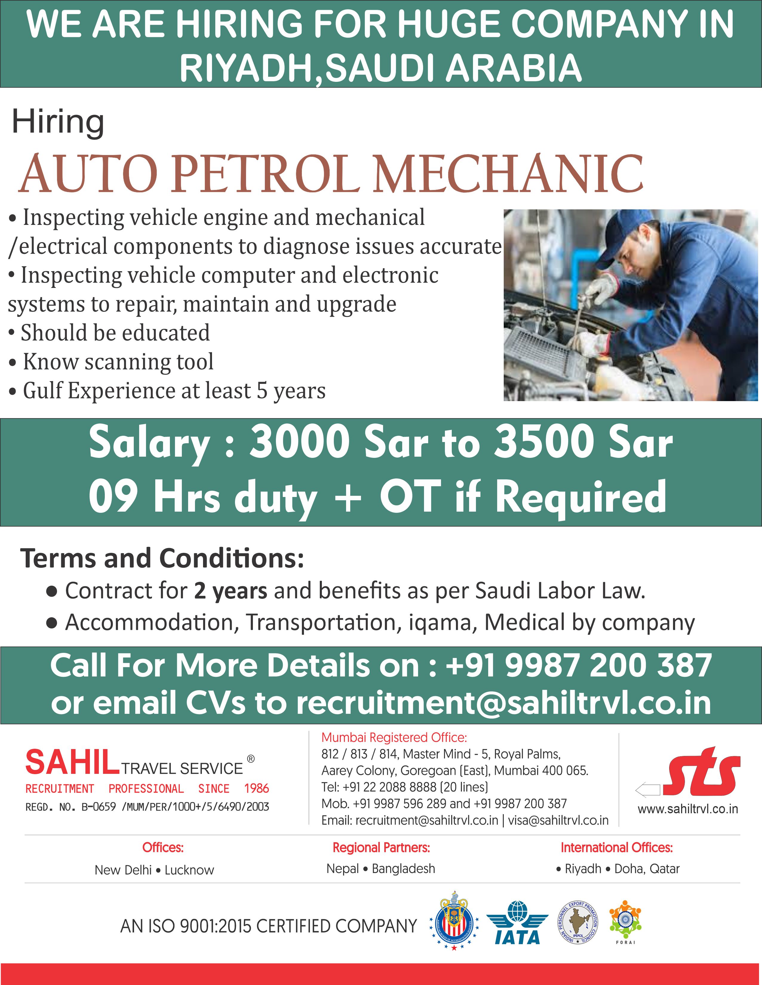 We are Hiring For huge company in Riyadh, Saudi Arabia.