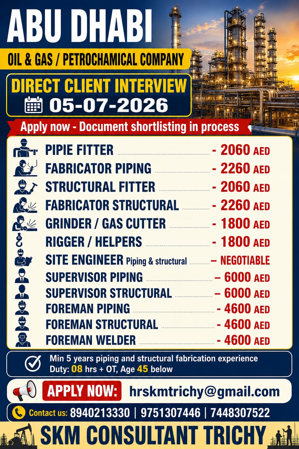 Walkin interview for abudhabi