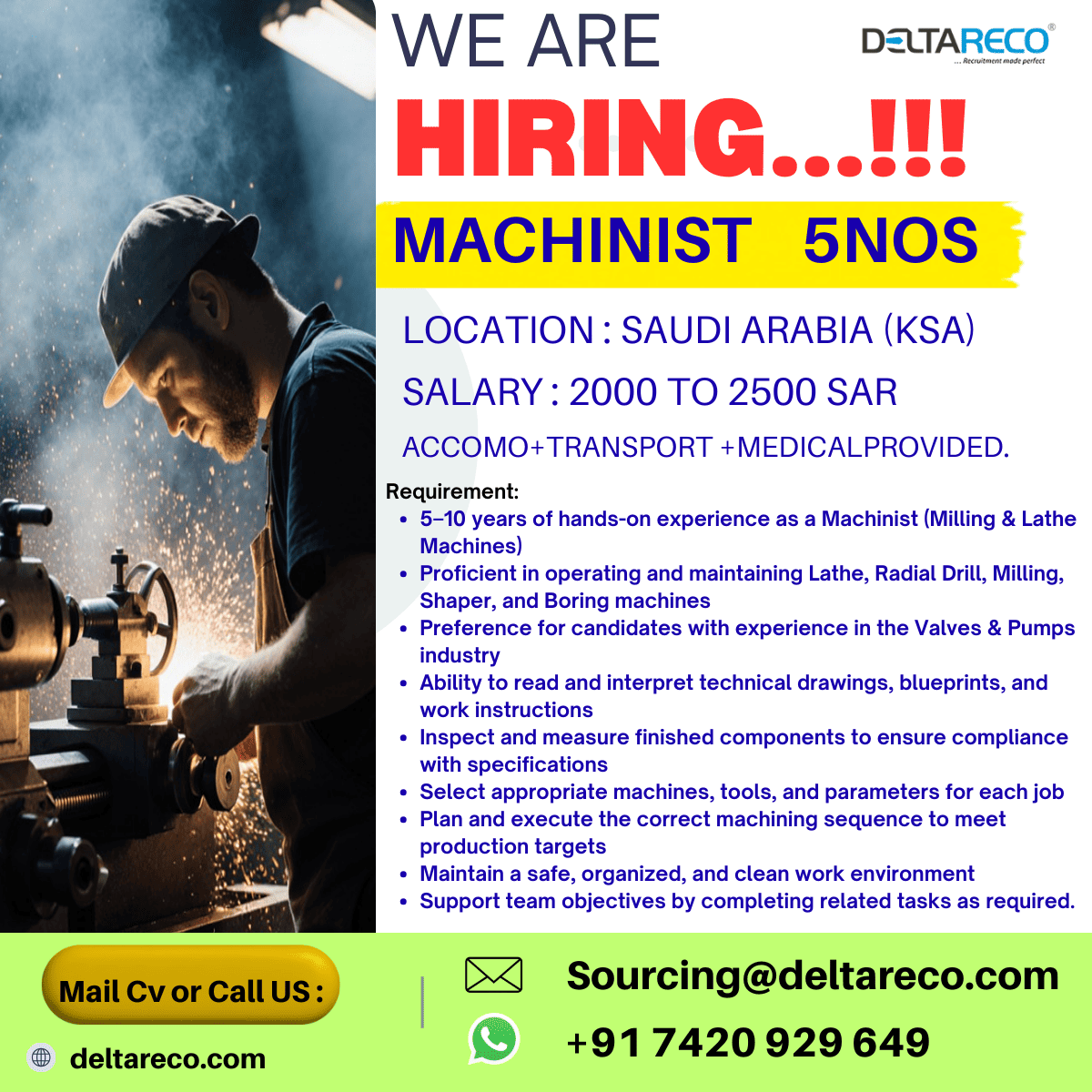 Hiring Machinist for Saudi Arabia