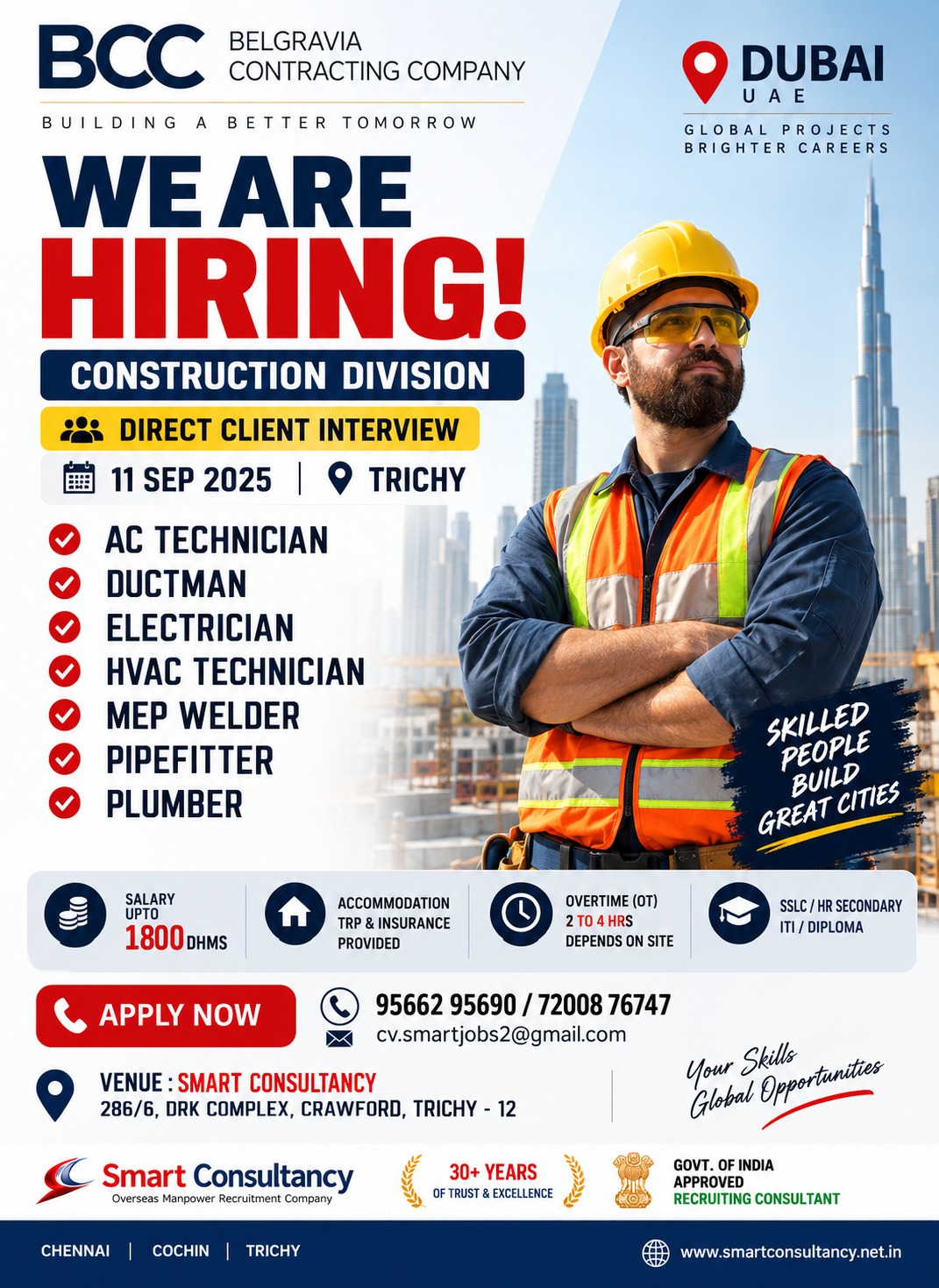 Dubai Construction Career Opportunities | Direct Client Interview – Trichy | 11 September