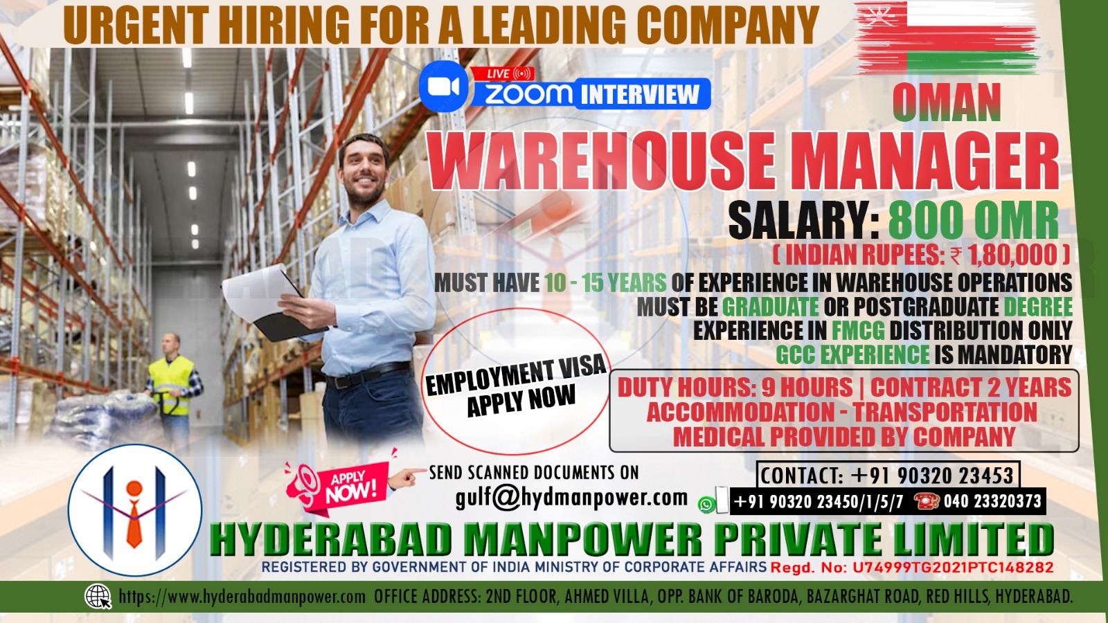 Urgent Hiring WareHouse Manager for A Leading Company - OMAN