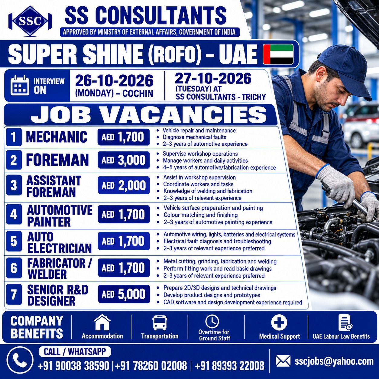 Super Shine UAE Automotive Jobs – Mechanic, Foreman, Painter