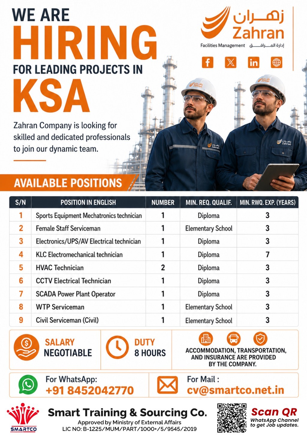 URGENT HIRING FOR LEADING PROJECTS IN KSA  Company: Zahran Facilities Management