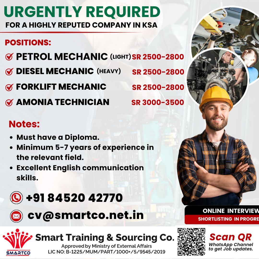 URGENTLY REQUIRED FOR A HIGHLY REPUTED COMPANY IN KSA